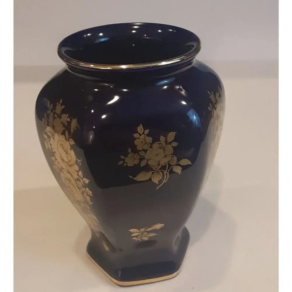 Bavaria Cobalt Hundur Biel 23K Gold Accent Vase 7